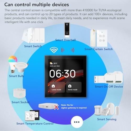 FTVOGUE Smart Home Control Panel ABS Touch Screen Smart Scene Wall Switch Panel 4 Inch Voice Control 100 to 240V for Tuya WiFi BT Living Room Bedroom Office
