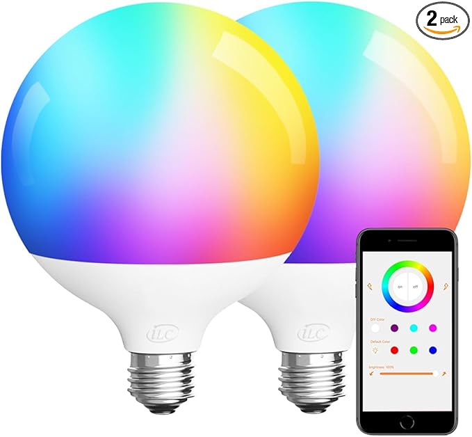 ILC G120 LED Large Globe Light Bulbs 15W, Compatible with Alexa Required Echo Device, Φ 4.72 inch, Color Changing, 150W Equivatlent, Color Temprature 4000k, CRI>95+, E26 Base (2 Pack)