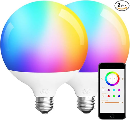 ILC G120 LED Large Globe Light Bulbs 15W, Compatible with Alexa Required Echo Device, Φ 4.72 inch, Color Changing, 150W Equivatlent, Color Temprature 4000k, CRI>95+, E26 Base (2 Pack)