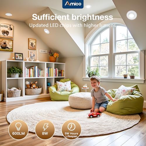 Amico 6 Pack 3 Inch 5CCT Gimbal LED Recessed Ceiling Light