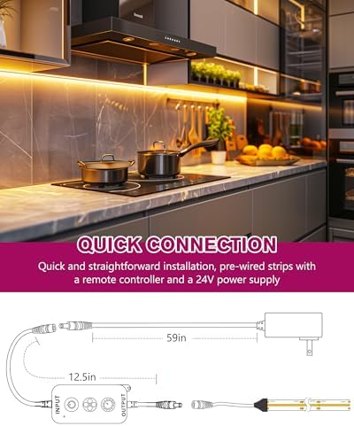 EMITEVER Warm White COB Strip Light Kit 2700K,16.4ft 2400LEDs,24V Dimmable