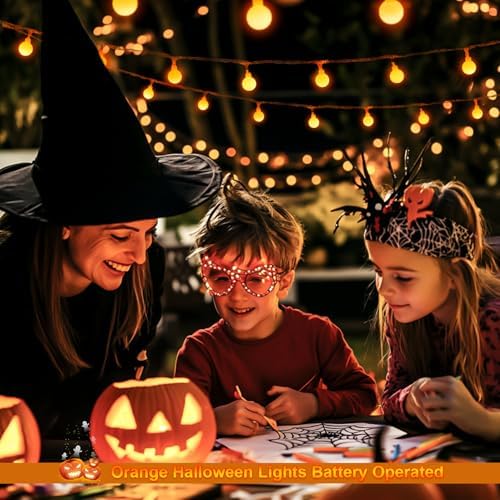 JMEXSUSS 100 LED Globe Orange Halloween Lights Battery Operated