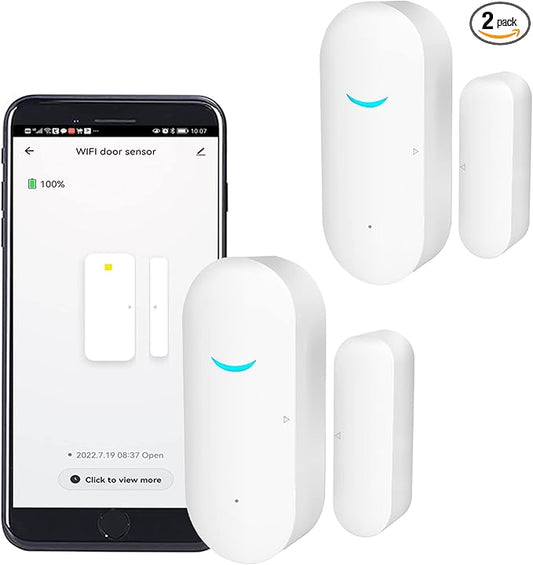 2 Pack WiFi Door Window Sensor Detector: Wireless Security Alarm Door Sensor, Tuya Door Open Contact Sensor, Compatible with Alexa,Google Home,Siri, Smart Door Sensors for Home Business Security