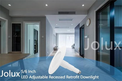 Jolux 24-Pack 5/6" Retrofit LED Recessed Lighting,12W=60W,5000K Daylight,800 Lumens,Dimmable Can Lights,Damp Rated,Simple Installation Adjustable Retrofit Downlight,ETL,E26 Base,Bevel Trim