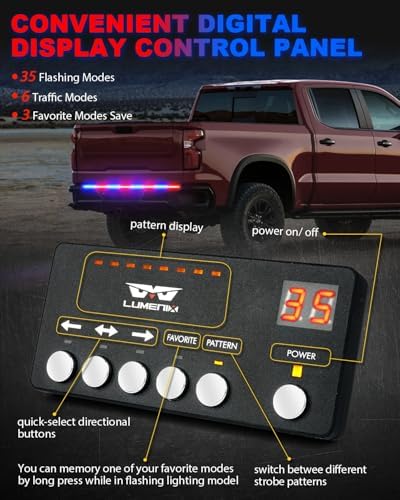 LUMENIX 49" Inch Strobe Light Strips, Back Window | Tailgate Red Blue Emergency Warning Flashing Police Double Row LED Strip Lights Bar w/Controller for Responder POV Cop Vehicles Trucks SUVs - 1PC