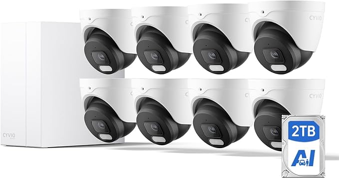 4K PoE Camera System, Color Night Vision, AI Detection, Spotlight, IP67 Waterproof, 8Pcs 8MP Outdoor Wired Home Security Cameras, 4K 8CH NVR with 2TB HDD