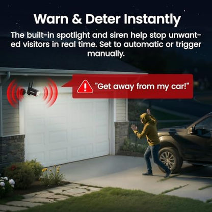 DEKCO Wired 2K Security Camera Outdoor, 180° Pan & 270° Coverage, 24/7 Constant Power Surveillance, Full Color Night Vision, AI Human Detection, Cloud Storage Edition, Spotlight & Siren