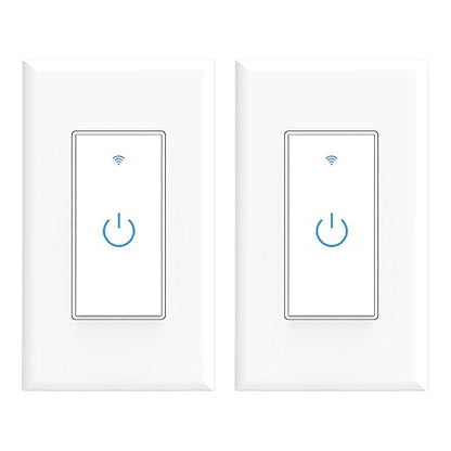 Wifi Smart Switch, Wifi Light Switch 2 Packs, Compatible with Alexa and Google Home, App Remote Control with Timing Funtion, No Hub Required (Neutral Wire Required)