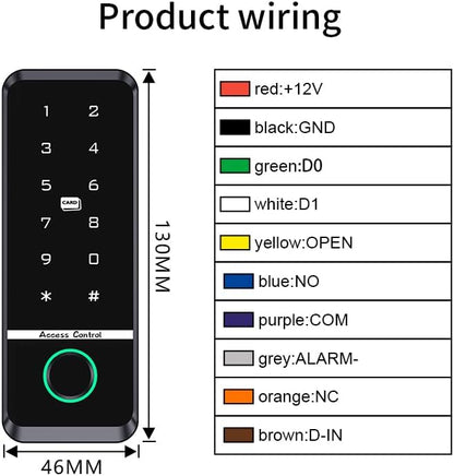 WiFi Access Control Keyboard Fingerprint Door Lock 125Khz EM+13.56Mhz MF RFID Card Reader Controler Keypad Intercom System,Smart Lock Electronic System Tuya App Control Waterproof IP67