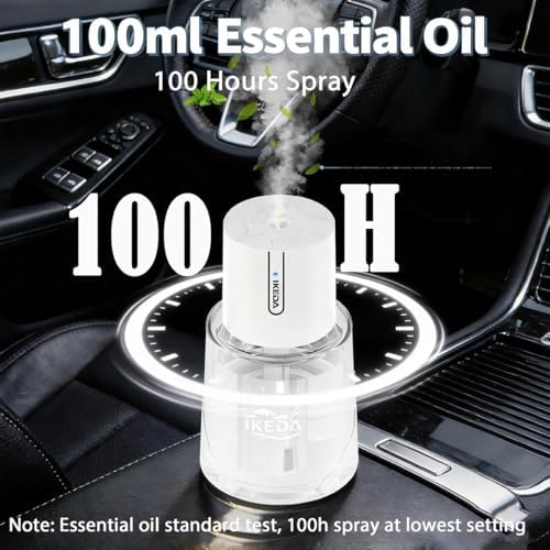 ikeda fragrance Car Diffuser Air Freshener, 100ml Waterless Aroma Diffuser with Smart Auto Start Stop, 3 Mode Mini Scent Spray, USB Rechargeable Car Fresheners, Car Accessories for Women Men Truck SUV