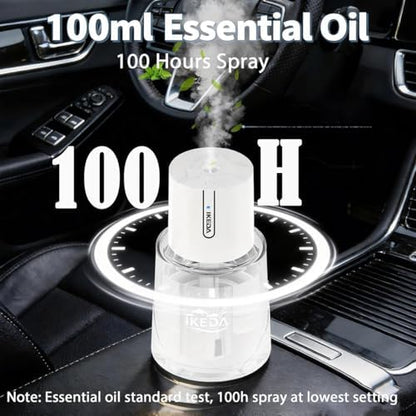 ikeda fragrance Car Diffuser Air Freshener, 100ml Waterless Aroma Diffuser with Smart Auto Start Stop, 3 Mode Mini Scent Spray, USB Rechargeable Car Fresheners, Car Accessories for Women Men Truck SUV