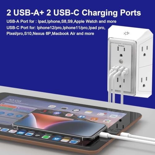 Multi Plug Wall Outlet Surge Protector with 6-Outlet & 4 USB Ports(2USB-C)