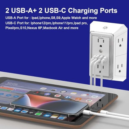 Multi Plug Wall Outlet Surge Protector with 6-Outlet & 4 USB Ports(2USB-C)