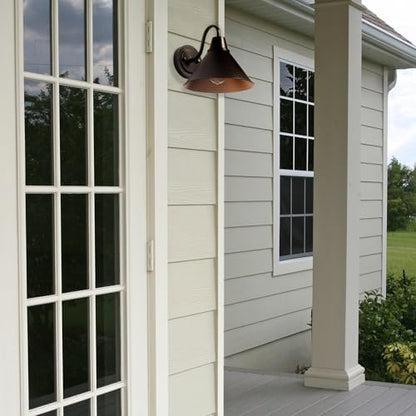 Globe Electric 60000013 1-Light Outdoor Wall Sconce, Bronze, 9" Warehouse Shade, Painted Gold Interior, Gooseneck Stem, Porch Light, Wall Lighting, Patio Décor