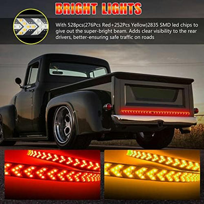 60 Inch Arrow 528smd LED Truck Tailgate Light Bar Strip, Amber Sequential Turn Signal, RED Strobe Warning Brake Light Kit