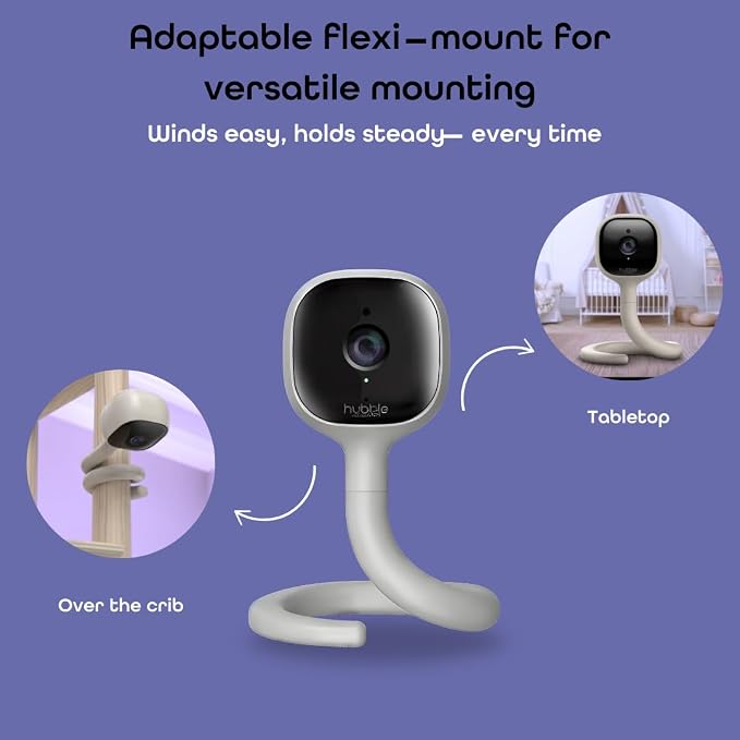 Hubble Connected AI Vision 5-in-1 2K UHD Baby Monitor with AI Alerts, True Cry Detection, Sleep Insights, Nightlight & Smart Soother, Flexible Mount, Dual-Band Wi-Fi (5 & 2.4 GHz)