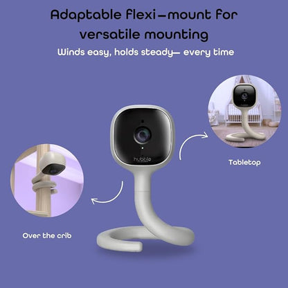 Hubble Connected AI Vision 5-in-1 2K UHD Baby Monitor with AI Alerts, True Cry Detection, Sleep Insights, Nightlight & Smart Soother, Flexible Mount, Dual-Band Wi-Fi (5 & 2.4 GHz)