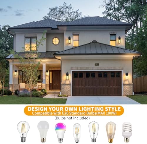 18'' Large Outdoor Wall Lights 2 Packs, Black Exterior Lighting Fixtures