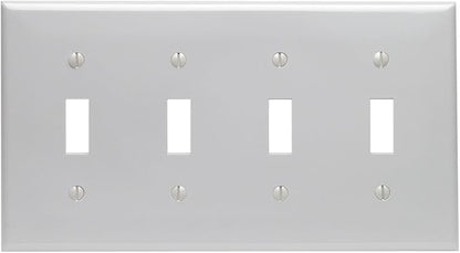 Leviton 4-Gang Toggle Device Switch Wallplate, Standard Size, Thermoplastic Nylon, 80712-GY, Gray
