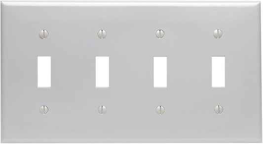 Leviton 4-Gang Toggle Device Switch Wallplate, Standard Size, Thermoplastic Nylon, 80712-GY, Gray