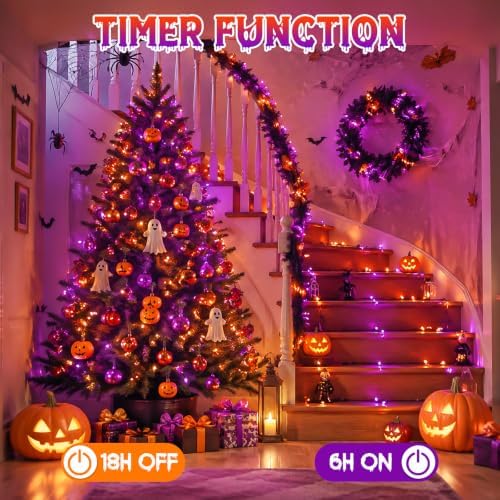 Connectable 88Ft 240LED Halloween Lights Outdoor Indoor, Purple & Orange