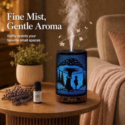 Essential Oil Diffuser 120ML Metal Aromatherapy Diffuser with Timer, Cool Mist Humidifier with Auto Shut-Off & 7 Color Lights for Home Office Spa (Mushroom Girl)