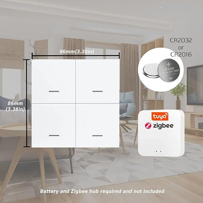 Wireless Tuya & Zigbee Compatible 4-Gang Scene Switch – Smarthome & Home Assistant Ready, Battery Powered with 12 Scene Options – Zigbee or Tuya Hub Required