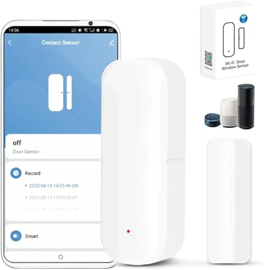 WiFi Door Sensor,Smart Door Open/Closed Detectors,2.4G WiFi Door Sensor, Tuya/Smart Life Contact Sensors for Home Security & Smart Home Automation, Compatible with Alexa Google Assistant (White)