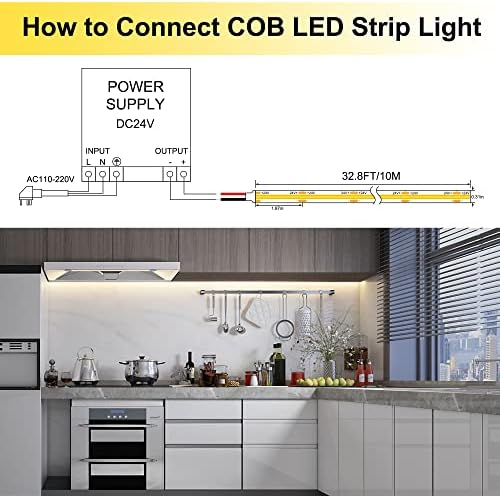 Pandery LED Strip Lights 32.8FT,Dimmable cob led Strip with Adapter and Remote,Superbright 24V led Tape,CRI90+,2700K Warm White led Strips,Indoor Perfect for Cabinet,Room,Kitchen,TV,Mirror