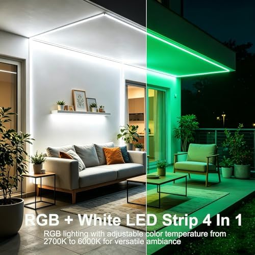 JOYLIT 24V COB LED Strip 16.4FT RGB+6000K 784 LEDs/M Dotless for DIY