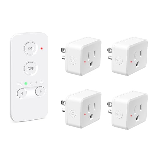 NineLeaf Programmable Remote Timer Switch & Wireless Outlet Plug, 500ft Range Plug in Light Switch, 15A/1500W Wall Mounted On/Off, No Wiring Needed for Fans, Christmas Lights, 1Remote 4Outlets