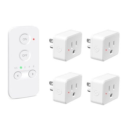 NineLeaf Programmable Remote Timer Switch & Wireless Outlet Plug, 500ft Range Plug in Light Switch, 15A/1500W Wall Mounted On/Off, No Wiring Needed for Fans, Christmas Lights, 1Remote 4Outlets