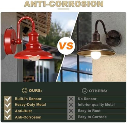 LONEDRUID Dusk to Dawn Sensor Outdoor Gooseneck Barn Light Fixture Red