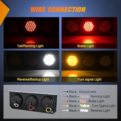 Nilight Triple Tail Lights 2PCS 72LED Stop Brake Turn Reverse