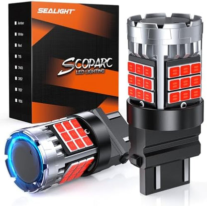 SEALIGHT LED Brake Light Bulbs, 3156 3157 LED Bulb Red, 600% Brighter 3056 3057 3457R 4057 4156 4157 Anti Hyper Flash Error Free Tail Stop Parking Lights, with Built-in Resistor, Brilliant Red, 2 Pcs