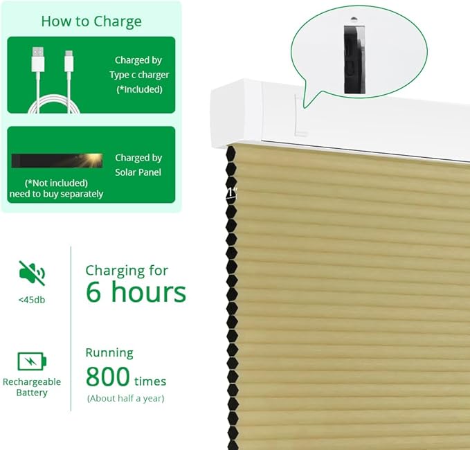 Motorized Cellular Shades with Remote Blackout Honeycomb Smart Blinds Options for Indoor Windows, Remote/Alexa/Matter Compatible, Easy DIY Installation (Apricot)