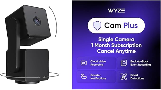 WYZE Cam Pan v3 Black Cam Plus Monthly, Covers 1 Camera, Auto-Renews at $2.99/Month, Activation Required, Cancel Anytime