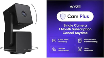 WYZE Cam Pan v3 Black Cam Plus Monthly, Covers 1 Camera, Auto-Renews at $2.99/Month, Activation Required, Cancel Anytime
