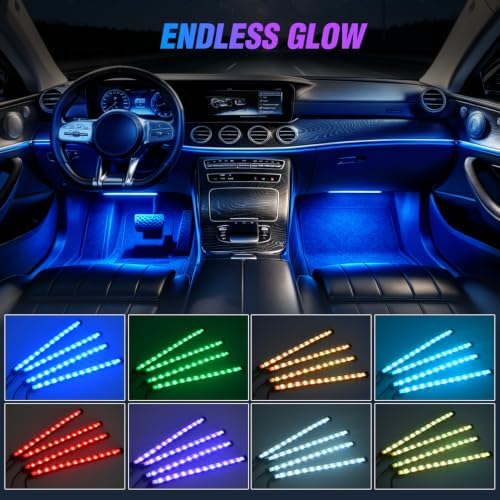 Nilight 4PCS Car Interior Lights RGB Remote Control | 48LED 5V DC Multicolor Music Car Neon Accent Light Strips Under Dash Lighting Kit with Sound Active Function