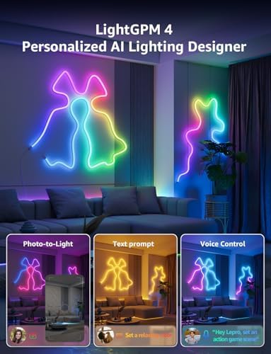 Lepro N1 AI Smart RGB Rope Lights for Christmas, Personalized AI Lighting Designer, LightBeats Music Sync, Color Segment DIY, Voice Control Via App, 19.68ft Wi-Fi & Bluetooth LED Strip Lights