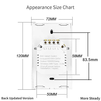 Smart Wi-Fi Light Switch, RF433, No Neutral Wire Required, Compatible with Alexa, Google Home, Smart Life App (3-Gang)