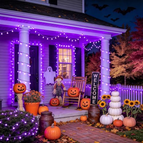 JMEXSUSS 100 LED Purple Globe String Lights Battery Operated with 8 Modes