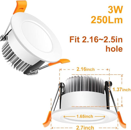 2 Inch LED Recessed Lighting Dimmable Downlight, 3W(35W Halogen Equivalent), 6500K Daylight White, CRI80, Ceiling Light with LED Driver for Living Room Hallway Stairwell Museum Showroom, 8 Pack