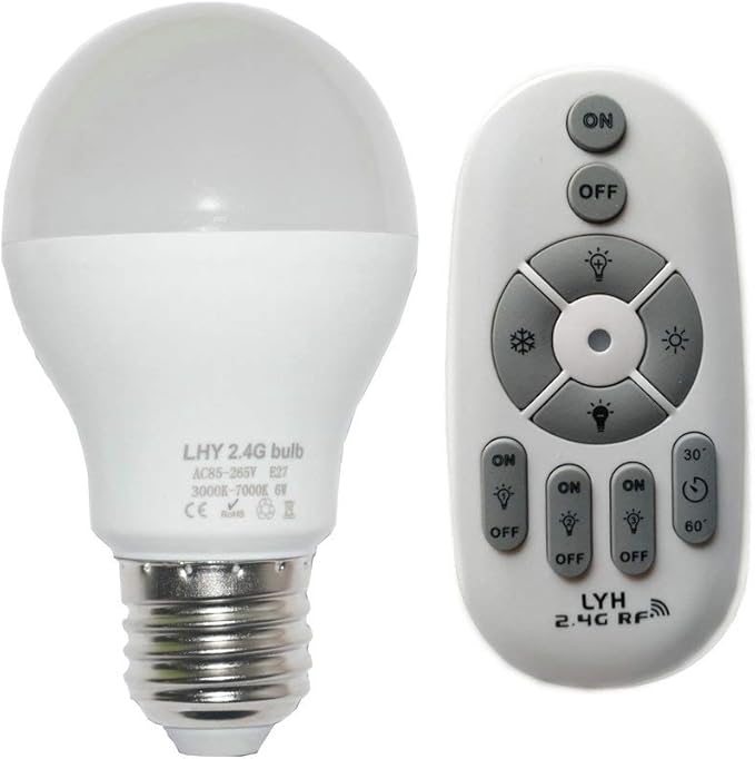 6W E27 Smart LED Light Bulb Dimmable with 2.4GHz Wireless 3-Zone Remote Control - Adjustable Color Temperature (Warm/Cool) and Brightness 1 Pack (1 Bulb+1 Remote)