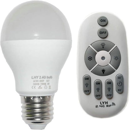 6W E27 Smart LED Light Bulb Dimmable with 2.4GHz Wireless 3-Zone Remote Control - Adjustable Color Temperature (Warm/Cool) and Brightness 1 Pack (1 Bulb+1 Remote)