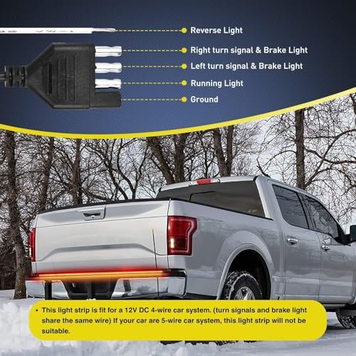 Nilight Truck Tailgate Light Strip 48" Aluminum Frame Triple Row 780 LED Strip with Red Running Brake Lights White Reverse Amber Sequential Turn Signals Strobe Lights，2 Years Warranty