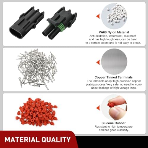 Nilight 100PCS 10 Kits 2 Pin Waterproof Automotive Electrical Connector Kit