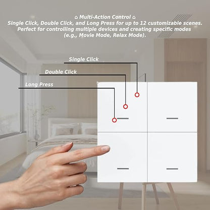 Wireless Tuya & Zigbee Compatible 4-Gang Scene Switch – Smarthome & Home Assistant Ready, Battery Powered with 12 Scene Options – Zigbee or Tuya Hub Required