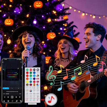 LJLNION Smart Color Changing Halloween Lights, 98.6FT 300 LED RGB String Lights with Remote & App Controlled, Music Sync Multiple Modes, Waterproof Indoor Outdoor Holiday Xmas Tree Party Decor