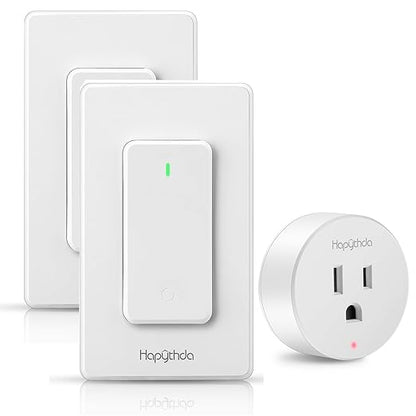 Remote Control Outlet, Wireless Wall Mounted Light Switch, 15A/1500W Remote Outlet for Light & Small Electrical Appliance, 300 Feet RF Range, Anti-Surge 4000V, 2 Remotes and 1 Outlet